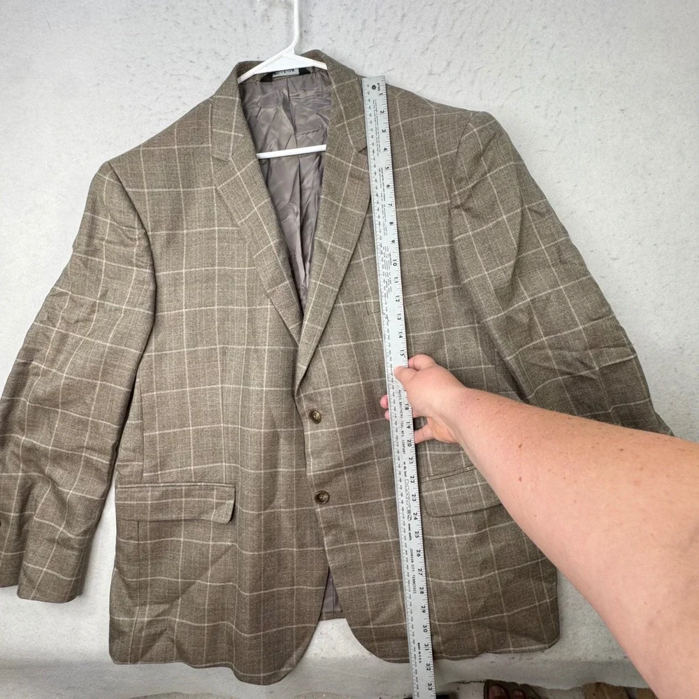Jos. A. Bank Blazer Mens 50 Regular Tan Silk Wool Windowpane Plaid Signature